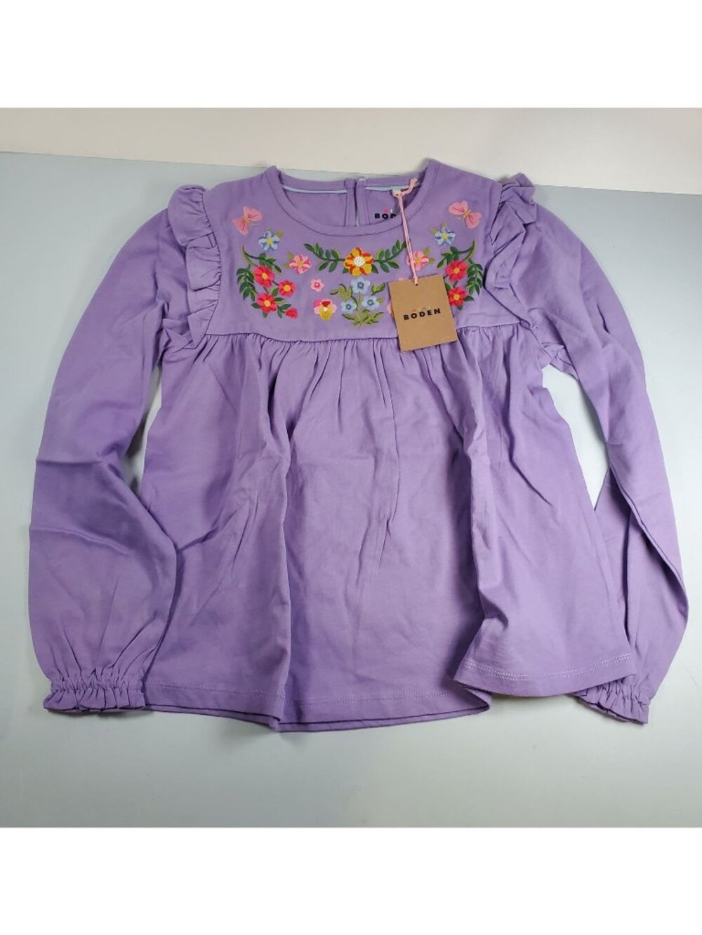 Mini Boden Embroidered Jersey Yoke Top Girls Size 5 - 10 Y NWT Lilac Long Sleeve